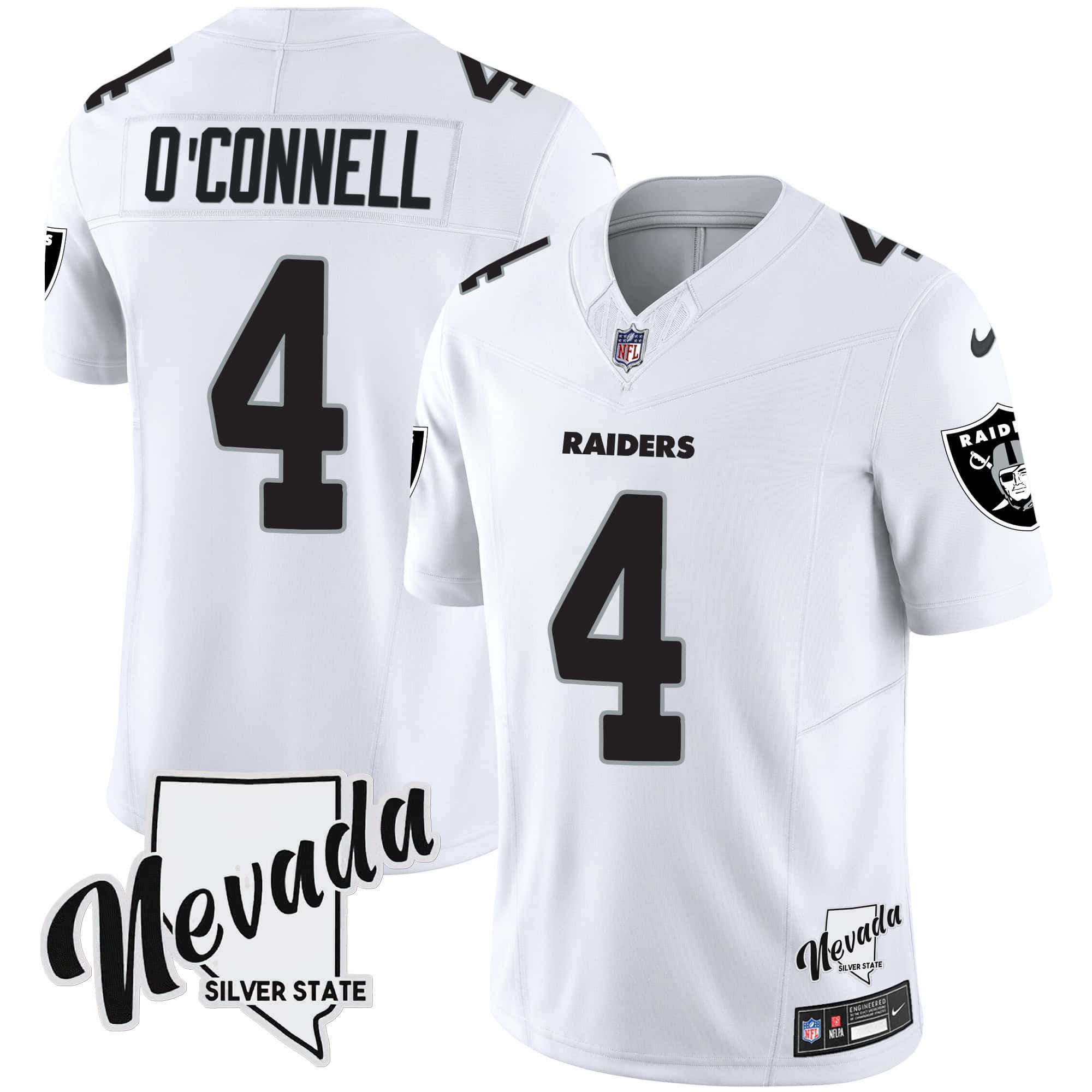 Men Oakland Raiders #4 OConnell White 2024 Nike Nevada Silver State Patch Vapor NFL Jersey->indianapolis colts->NFL Jersey